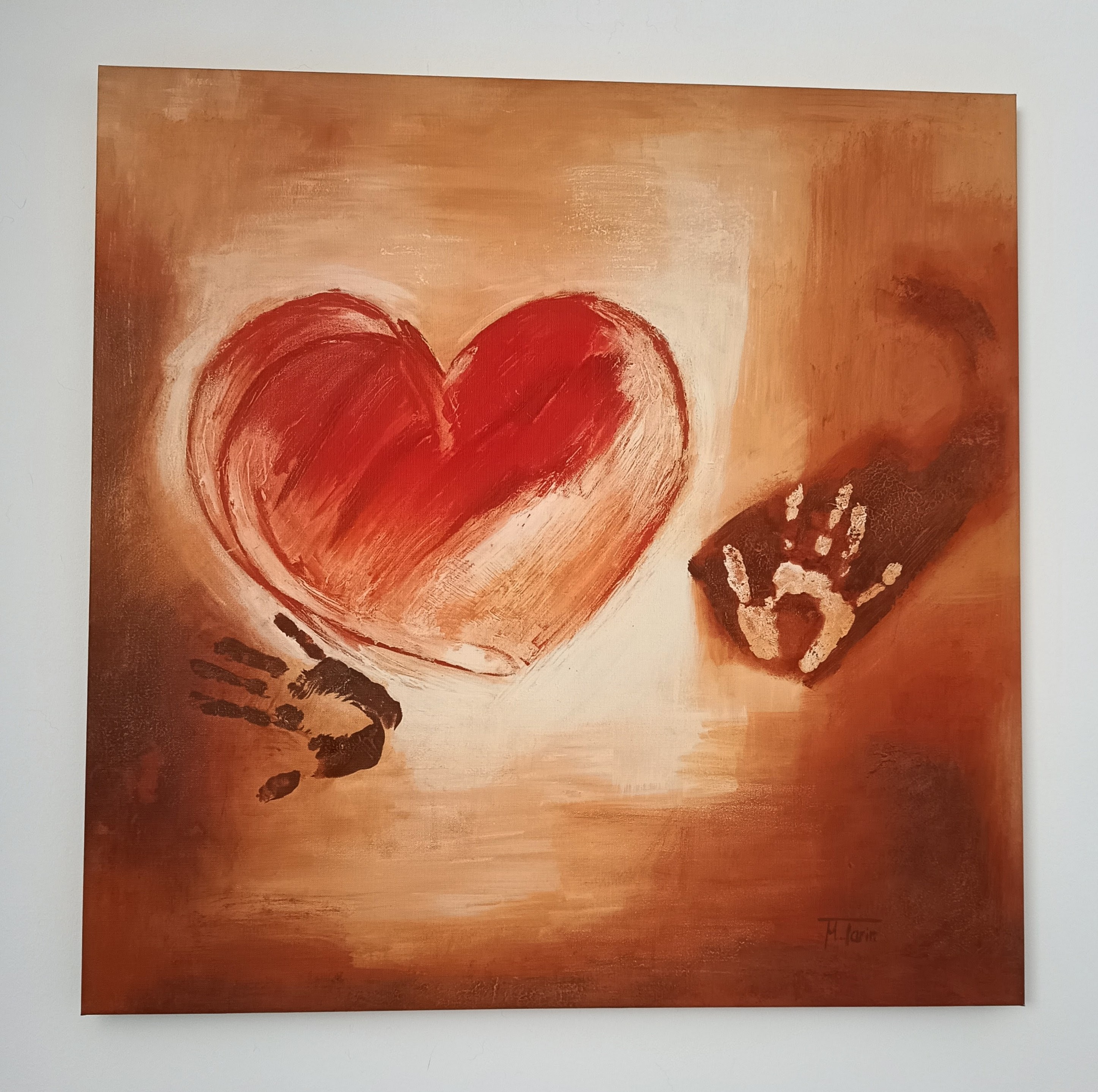 Tableau — cœur et empreintes de mains