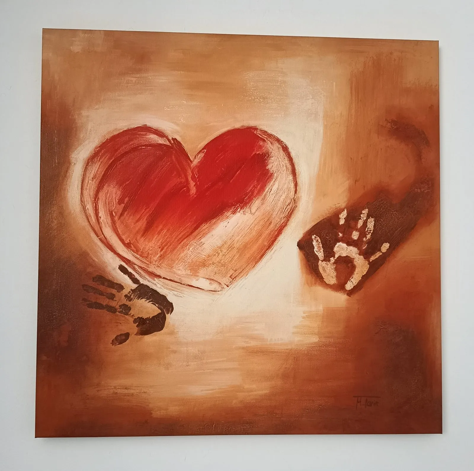 Tableau — cœur et empreintes de mains
